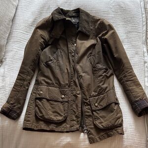 Barbour Brown Utility Jacket with Plaid Accents